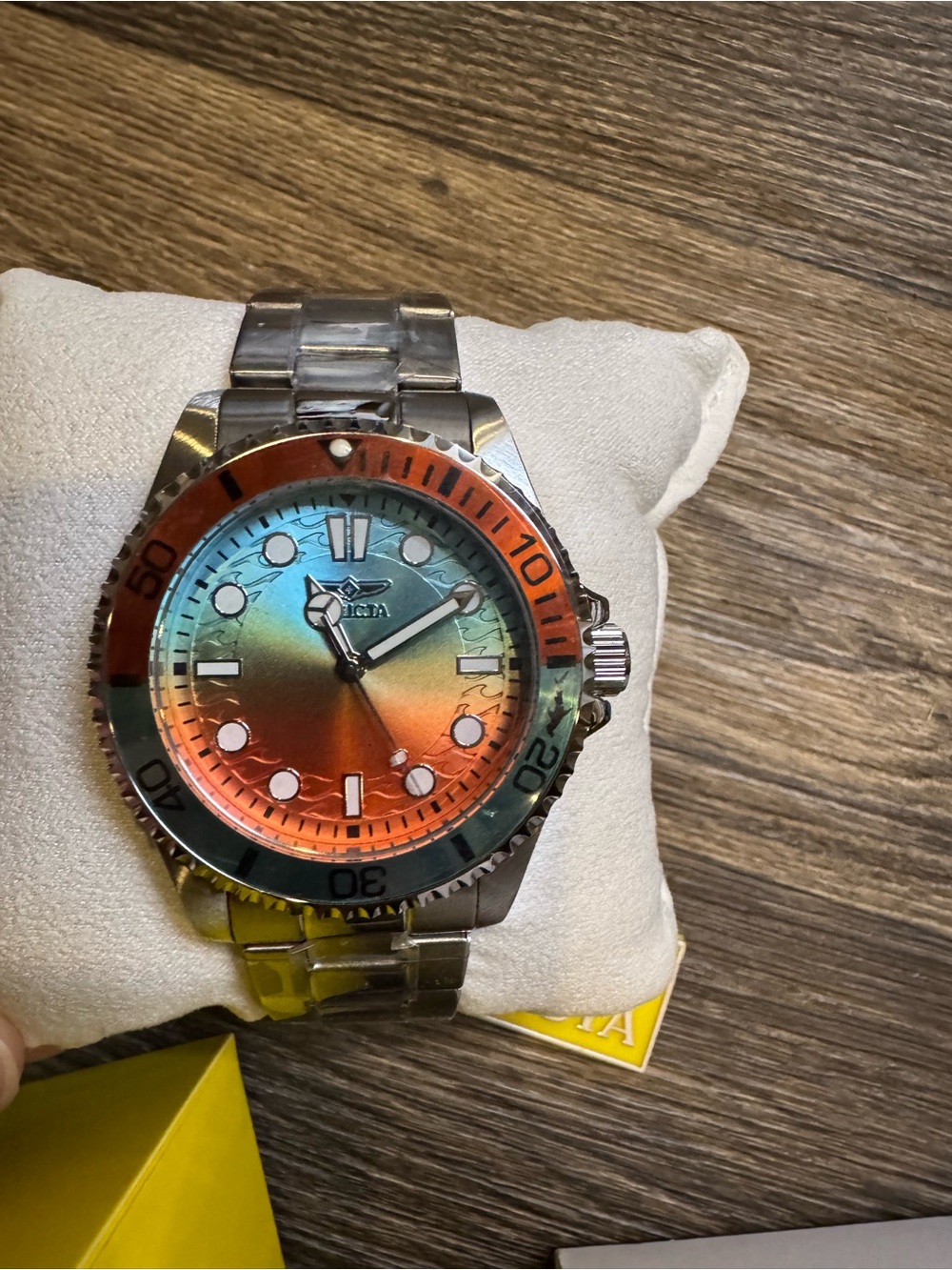 Stainless Steel Men's Pro Diver Watch with Gradient Blue-Orange Dial 43mm